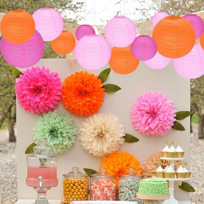 12Pcs Round Paper Lanterns Assorted Sizes - Image 7