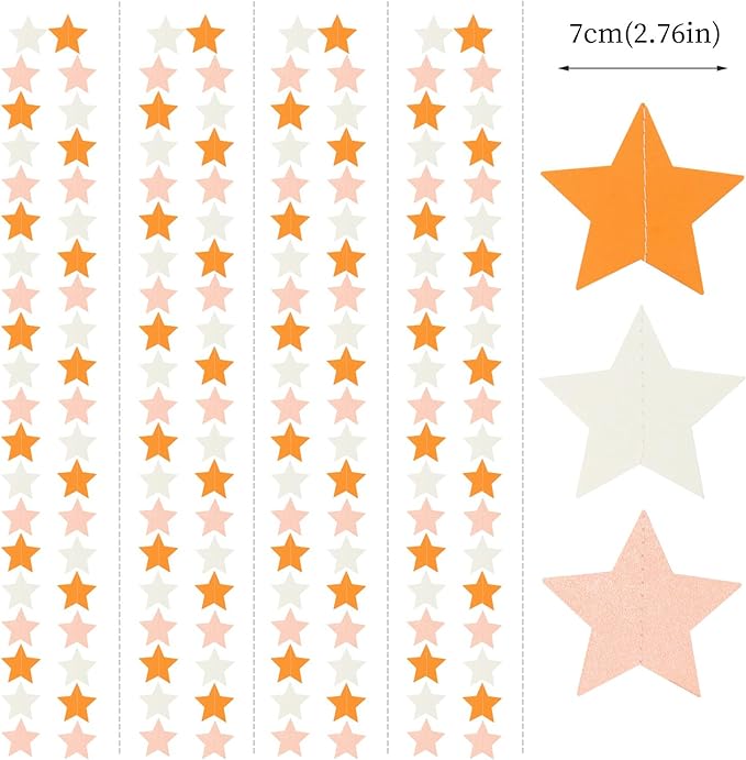 Orange-Beige Peach Party-Decorations Star Garland - 62ft Boho Fall Autumn - Image 2