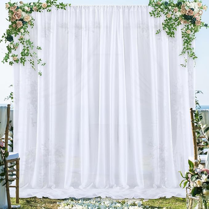 PARTISKY 10x10ft White Chiffon Sheer Backdrop Curtains -Wrinkle-Free Drapes - Image 8