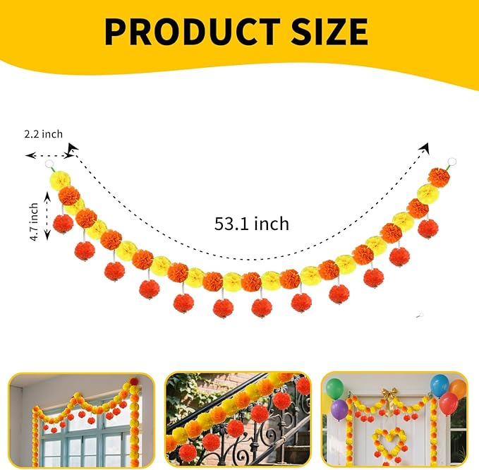 5 Pcs Diwali Artificial Marigold Garland - Image 2