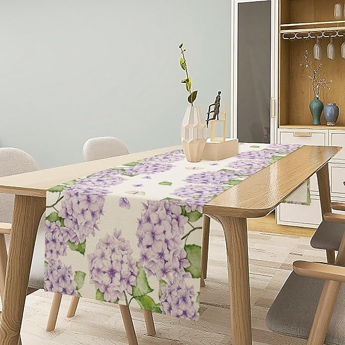 Watercolor Hydrangea Flower Table Runner, Spring Summer Seasonal Plants - Image 2