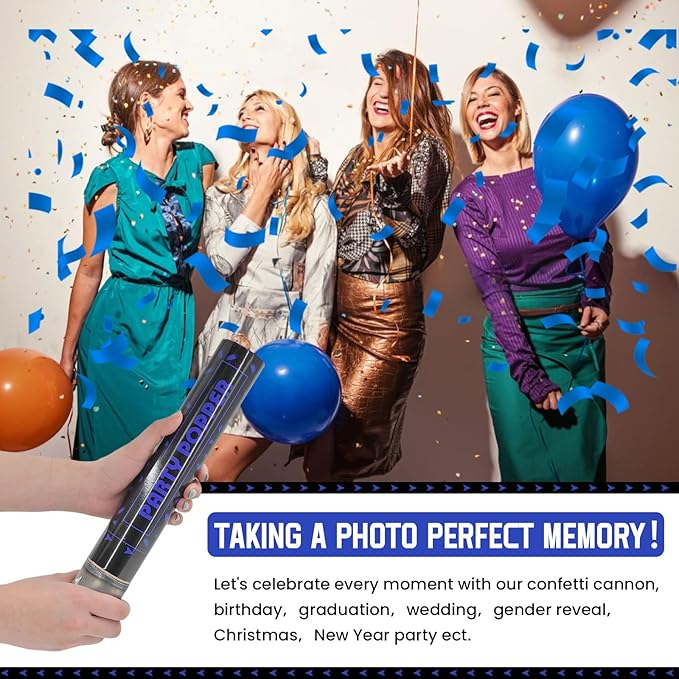 Party Poppers Confetti Cannon 12 Pack Royal Blue Poppers 12 Inch Party Shooters - Image 5