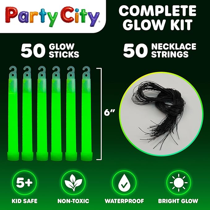 Party City Green Glow Sticks Bulk Pack 6”- 50pk Glow in the Dark Sticks - Image 6