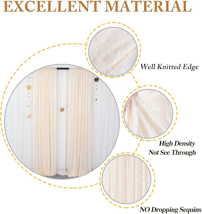 ShinyBeauty Ivory Backdrop 2FTx8FT Sequin Curtains 8 Pieces Photo Backdrops - Image 5