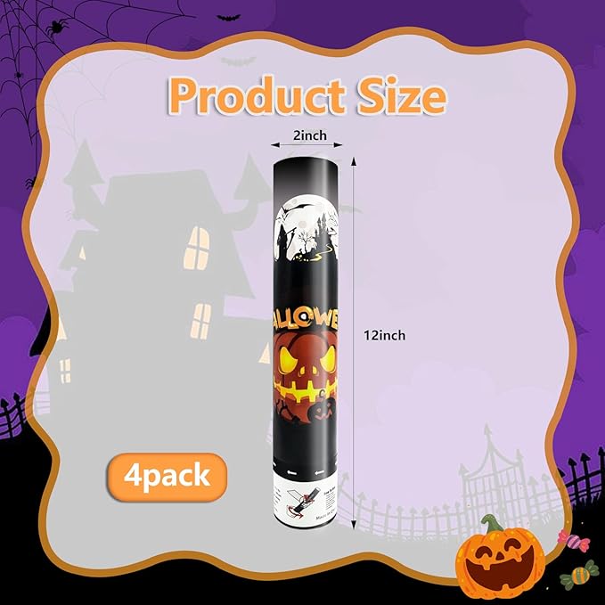 4 Pack Halloween Confetti Poppers, 12 Inch Confetti Cannon Party Poppers - Image 2