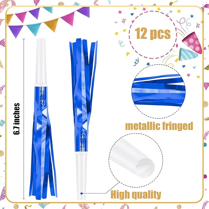 12 Pcs Glitter Noise Makers Metallic Fringed Party Blower - Image 2