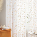 Sheer Curtains with Desin White-Beige Floral Embroidery 84 Inch Long Rod Pocket by MYSTIC-HOME
