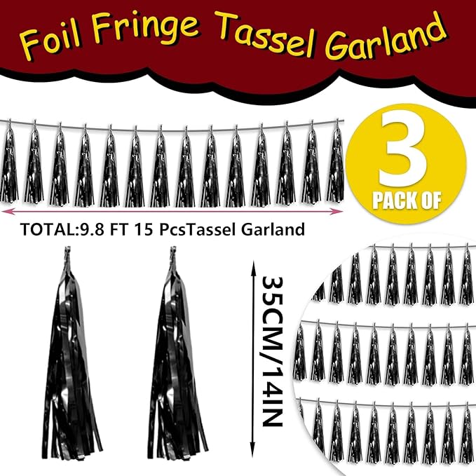 3P Metallic Fringe Tassel Banner Garland Foil Tinsel Streamer Wall Hanging - Image 2