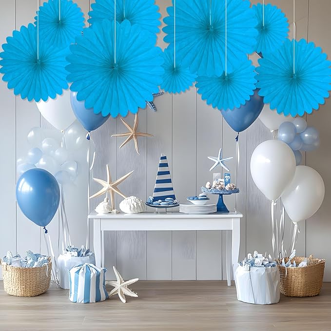 20 Pcs Sky Blue Hanging Paper Fan, Round Paper Fans Decorations Set - Image 5
