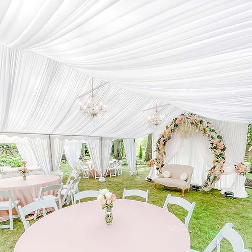 10 Panels White Ceiling Drapes for Wedding 5ftx20ft Sheer Drapery Chiffon by REWOMC