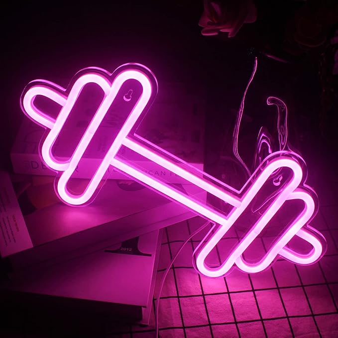 Lucunstar Gym Neon Sign, Barbell Dumbbell Shaped Neon signs Pink Neon Lights - Image 4