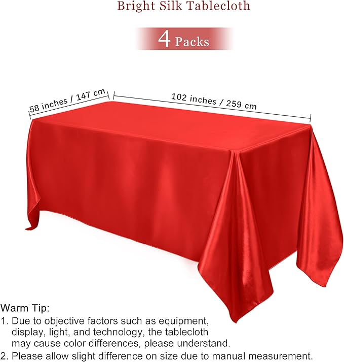 TURSTIN 4 Packs Satin Tablecloth 102 x 58 Inch Overlay Satin Table Cover - Image 2