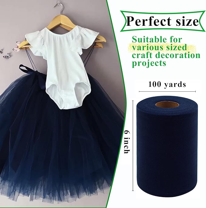 Navy Blue Tulle Fabric Rolls 6 Inch by 100 Yards Fabric Spool Tulle Ribbon - Image 2