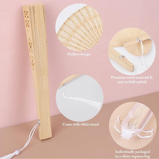 Aodaer 100 Pieces Wooden Folding Fan Sandalwood Folding Hand Fan Openwork - Image 3