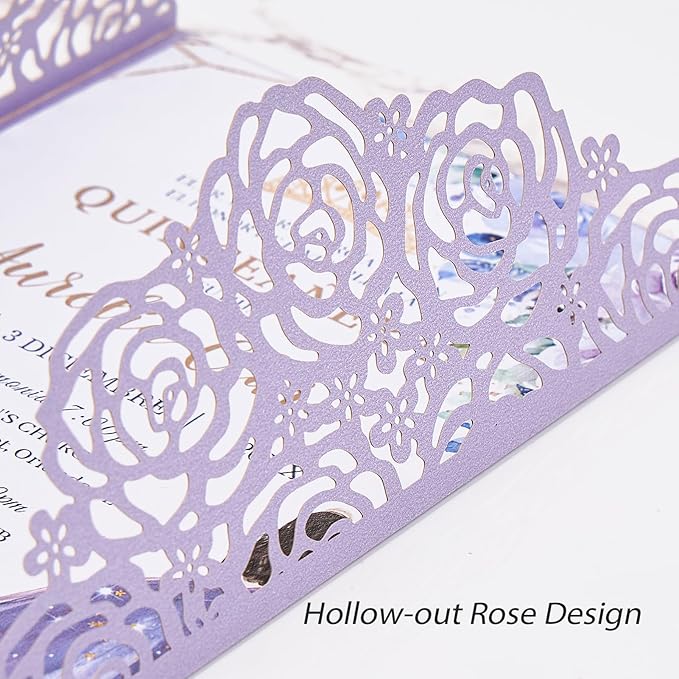 Purple Butterfly Laser Cut Wedding Invitations 50 Set, Hollow Out Rose Shaped - Image 5