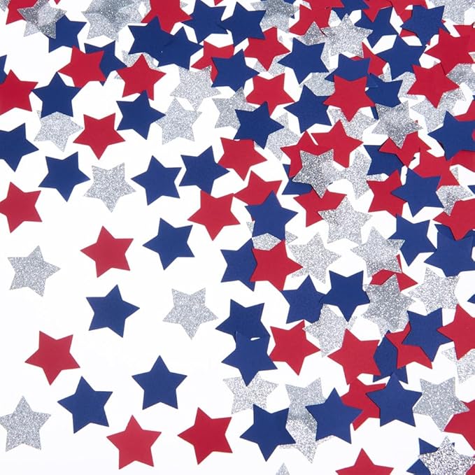 Silver Blue and Red Star Confetti Table Decoration by MOWO