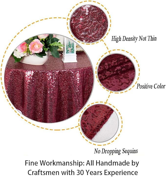 ShinyBeauty Sequin Tablecloth Wine Table Linen Burgundy Table Cover 36x36 - Image 3