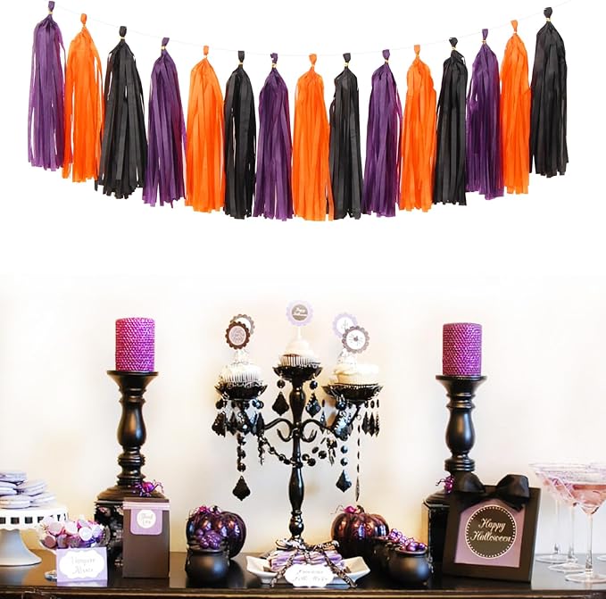 Black-Purple Orange Halloween Party-Decorations Tassel-Garland - Image 7