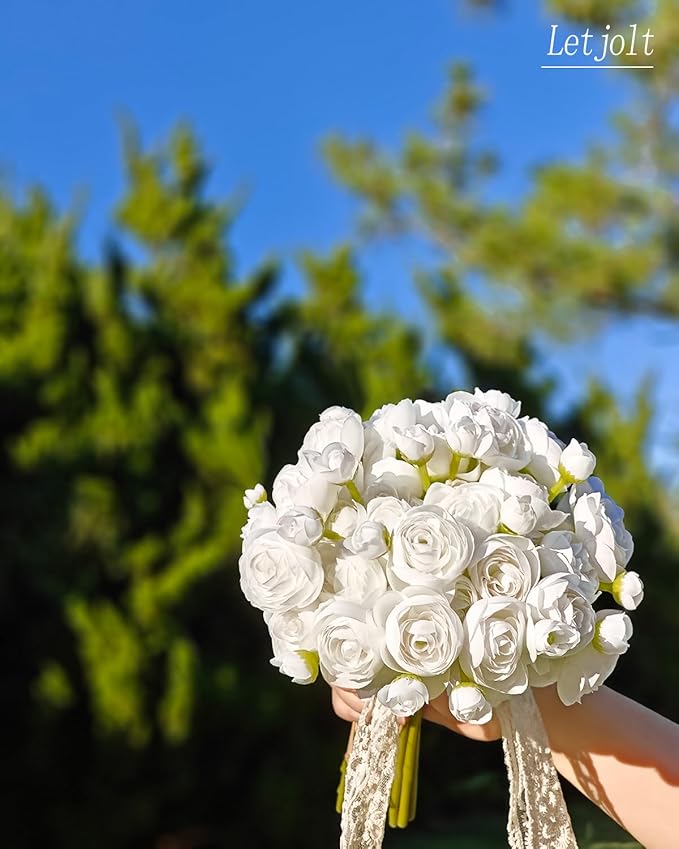 Letjolt Ranunculus Artificial Flower White Silk Flowers Faux DIY Bouquet - Image 3