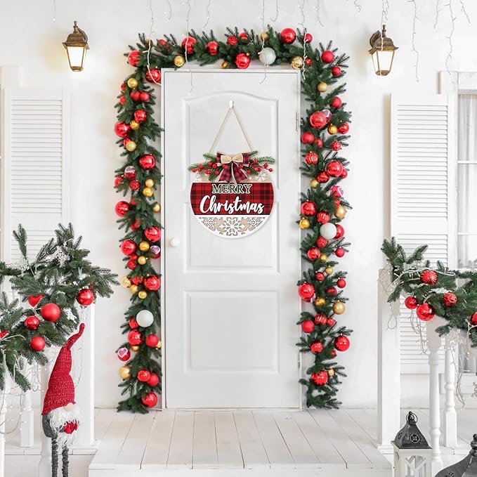 CHDITB 3D Merry Christmas Front Door Sign Wreath, Rustic Farmhouse Xmas Decor - Image 6