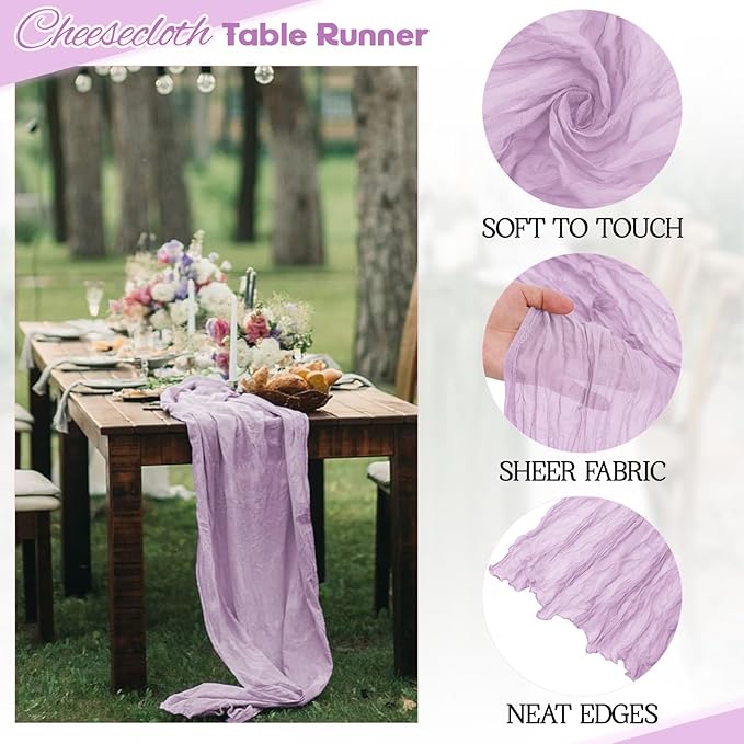 Aktor 4 Pack Lavender Table Runner Boho Cheesecloth Table Runner Semi Sheer - Image 3
