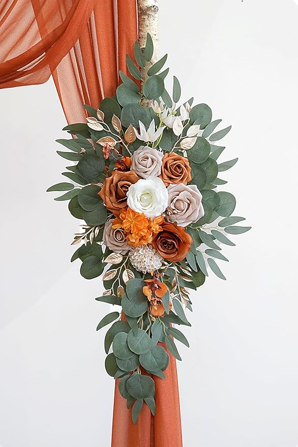 Burnt Orange Artificial Wedding Arch Flowers Kit - Image 8