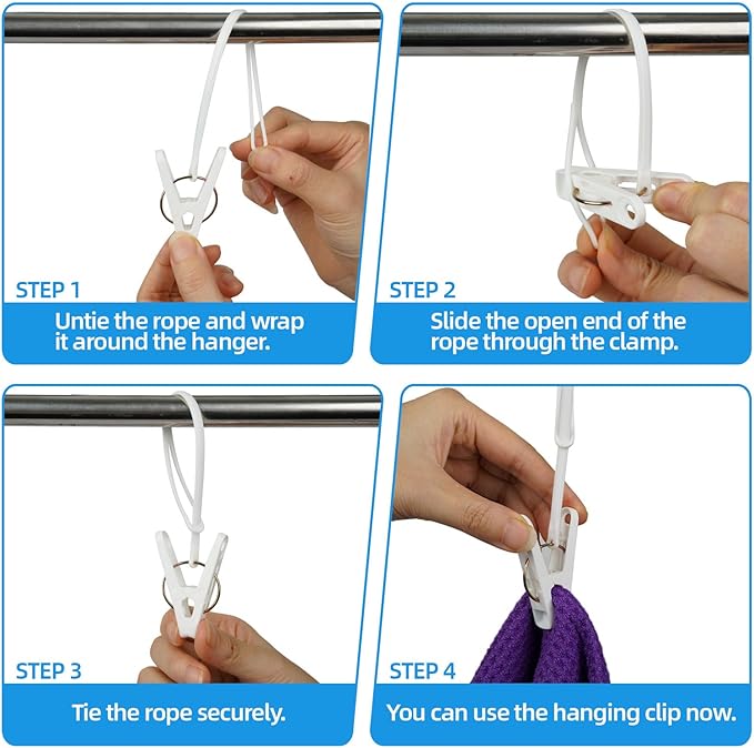 60 Pack Clothes Pins with Plastic Rope, Windproof Plastic Clothespins - Image 3