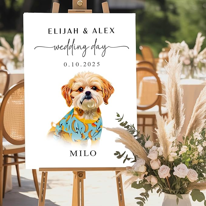 Custom Watercolor Pet Wedding Welcome Sign, Personalized Dog Cat Welcome To Our - Image 2