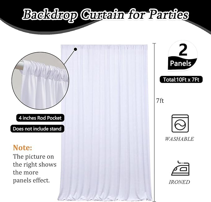 10 x 7 Feet White Backdrop Curtain - Image 2