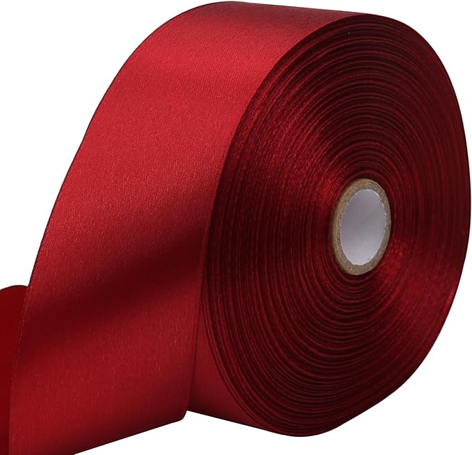 Deep red Solid Satin Ribbon 1-1/2 Inch 50 Yards Solid Polyester Fabric Ribbon by Riunbb