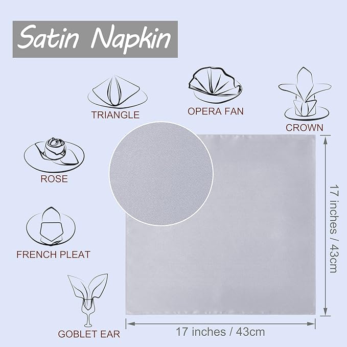 Horbaunal 30 Pack Silver Satin Napkins 17 x 17 Inch, Square Soft Table Dinner - Image 2