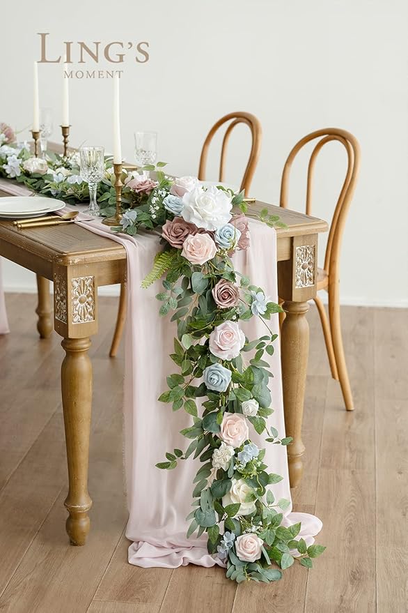 Ling's Moment Flower Garland - 6FT Eucalyptus & Rose - Sweetheart Table Decor - Image 2