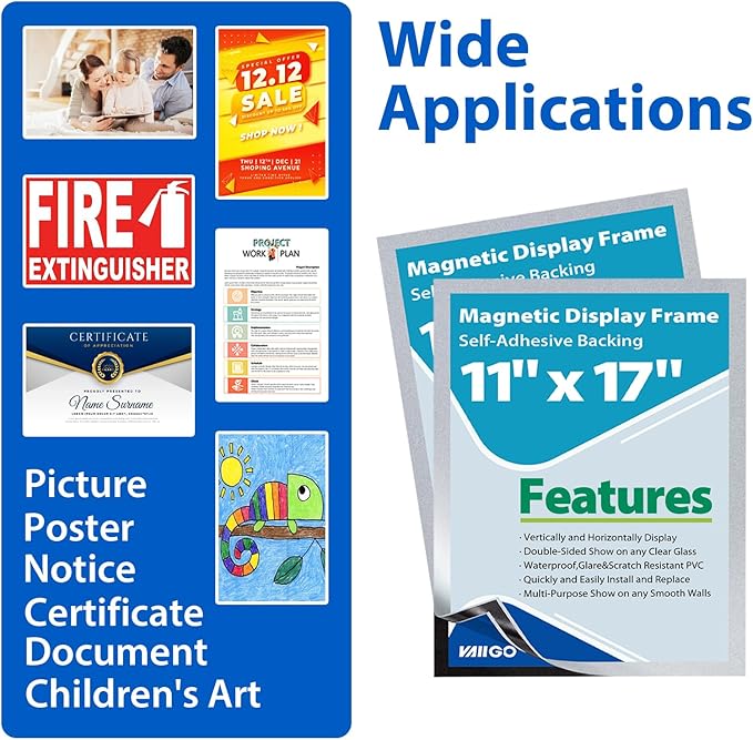 5Packs Magnetic Sign Holder, 11x17 Self Adhesive Display Frame - Image 2