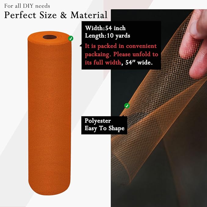 Orange Tulle Fabric Rolls 54 Inch by 10 Yards Fabric Tulle Bolt - Image 2