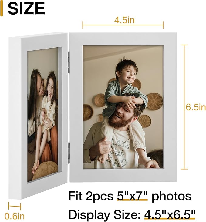 decorUhome Double 5x7 Picture Frame Vertical, Engineered Wood Bifold Photo Frame - Image 4
