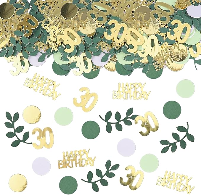 Sage Green 30th Happy Birthday Confetti, Table Decorations Green Gold Foil by GYESXYW