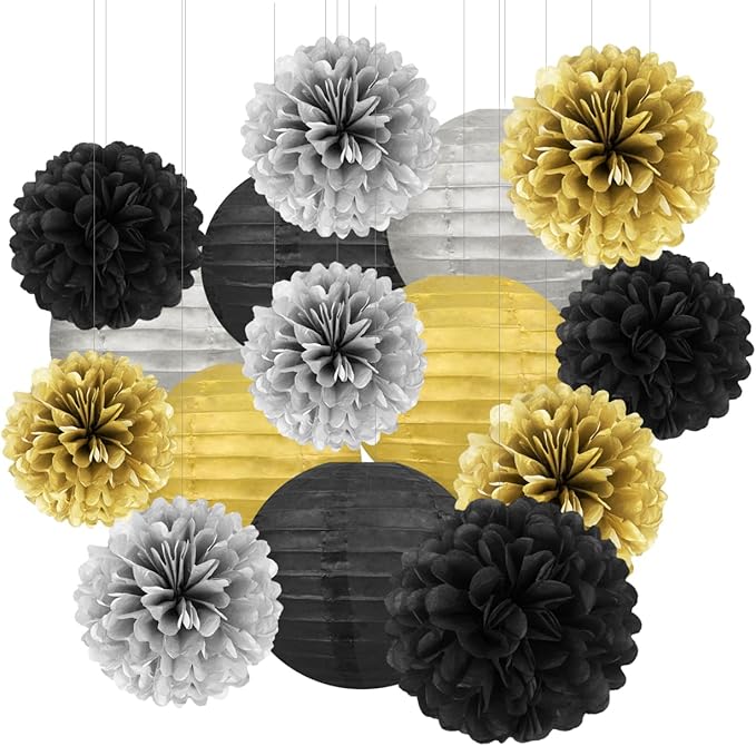 Black Silver Gold Party Decorations by HongTongTong