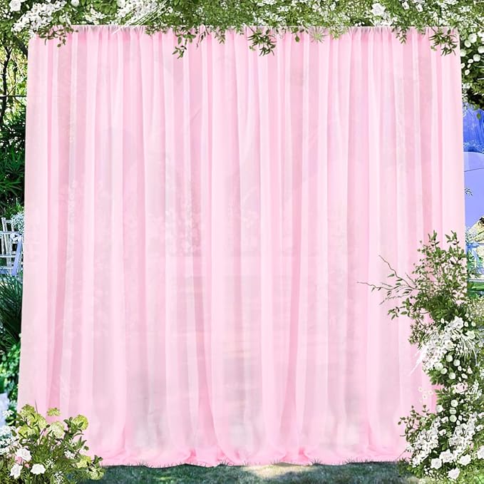 PARTISKY 10x7ft Pink Chiffon Backdrop Curtains, Wrinkle-Free Sheer Fabric Photo by Partisky