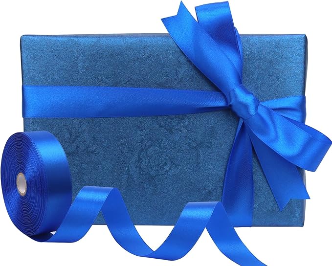 Blue Solid Satin Ribbon 1 Inch 50 Yards Solid Polyester Fabric Ribbon - Image 5