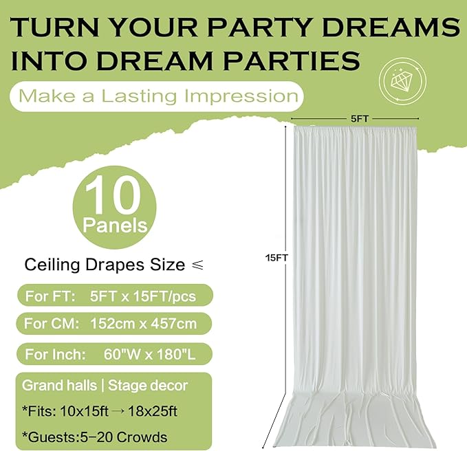 PartyVillage 50ft×15ft Ivory Backdrop Curtain - Image 6