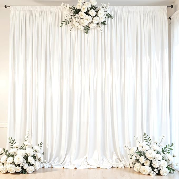 White Glitter Backdrop Curtain for Parties Wedding, 10Ft x 10Ft Satin Shimmer by Shillance