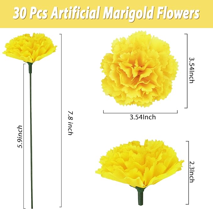 30 Pcs Artificial Marigold Flowers, 3.54" Silk Marigold Flower Heads - Image 2