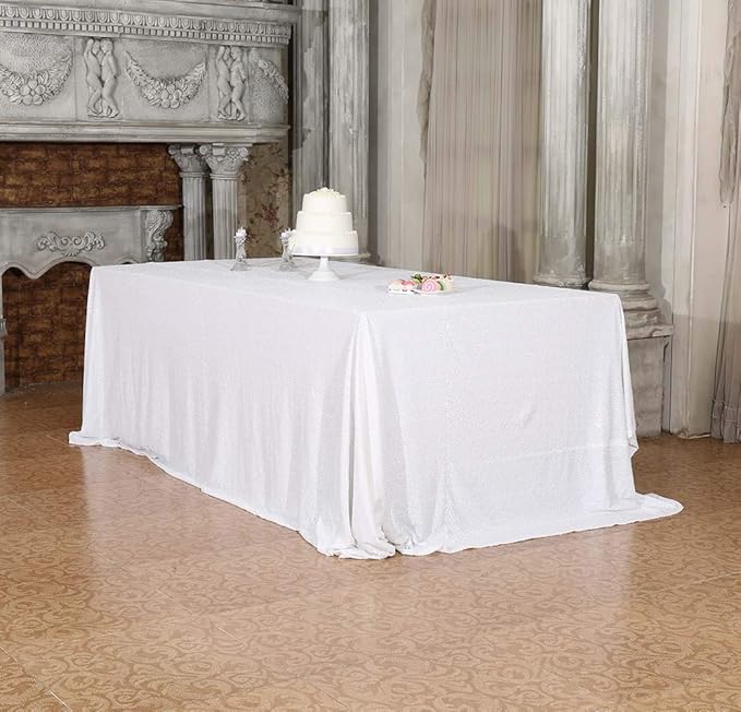 SquarePie Sequin Tablecloth 60 x 102 Inch White Sparkly Table Linen - Image 4