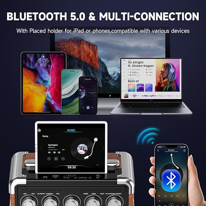 Karaoke Machine for Adults Kids, Bass/Treble Adjustment, Portable PA System - Image 7