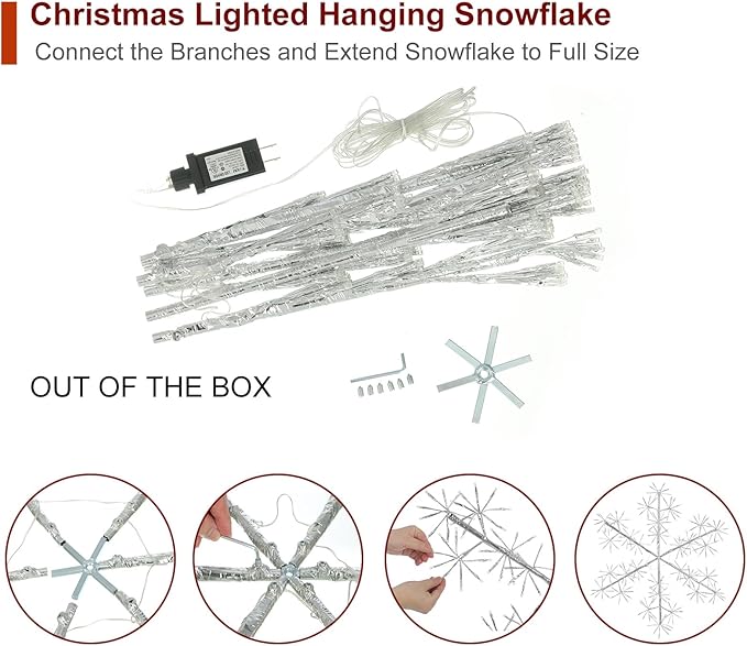 30’’ Christmas Snowflake Lights Outdoor, Pre-lit 240Pcs Cool White LEDs Hanging - Image 5