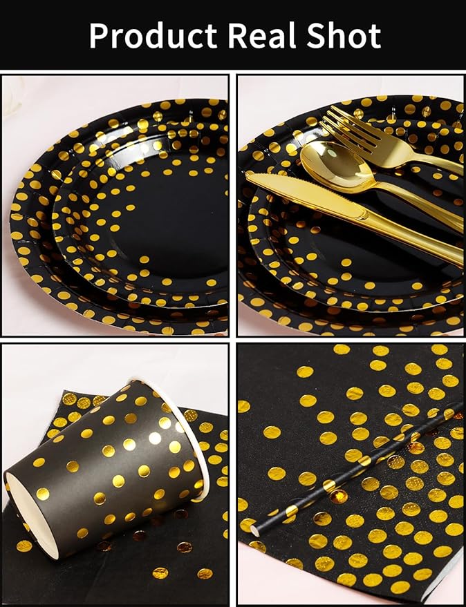 141 Pieces Black Gold Party Supplies, Party Dinnerware Sets Include Paper - Image 2