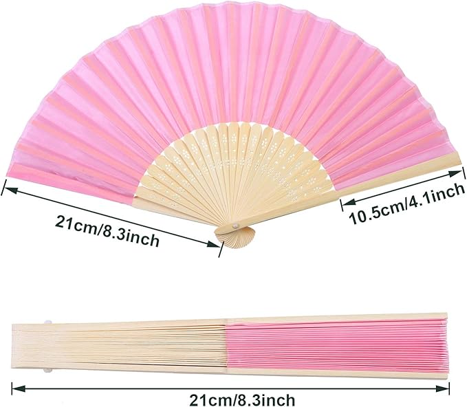 Aneco 18 Pieces Pink Handheld Cloth and Bamboo Folding Fans - Image 2