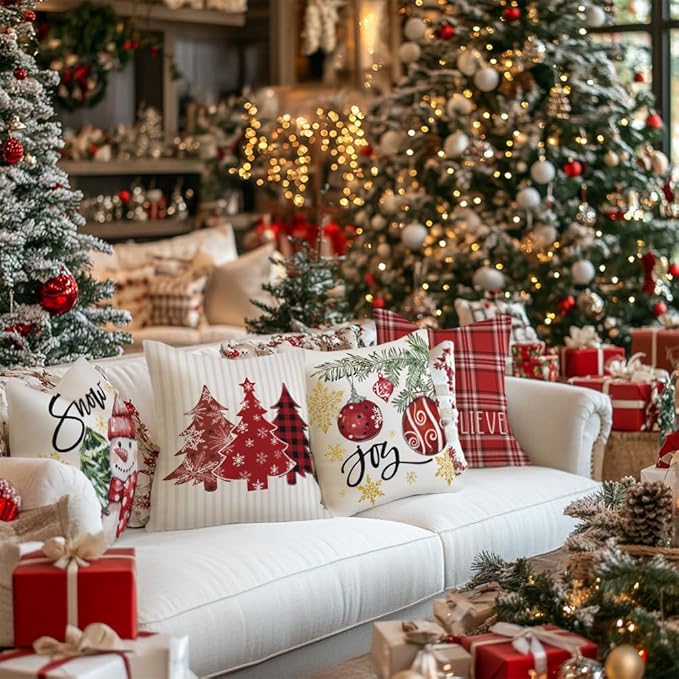 GEEORY Winter Christmas Throw Pillow Covers 18 x 18 Inch Set of 4, Xmas Trees - Image 2