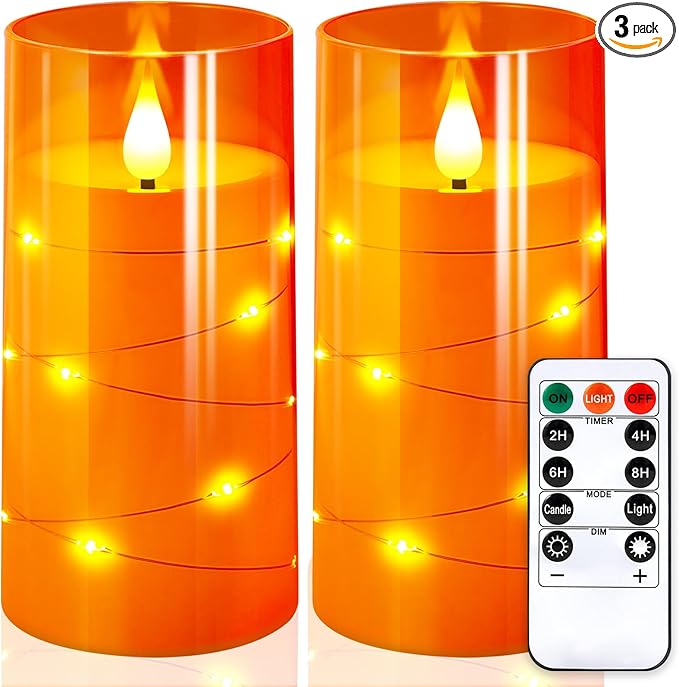 NURADA 3"x6"Flickering Flameless Candles: Built-in Star String Lights 3D Wick by NURADA