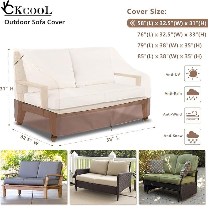 Okcool Heavy Duty Patio Sofa Cover, 100% Waterproof 2-Seater Outdoor Sofa Cover - Image 2